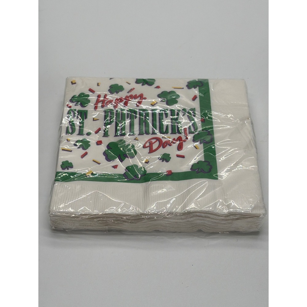 Paper Art Happy St Patricks Day Luncheon Napkins 24 Count 2 Ply Shamrock White